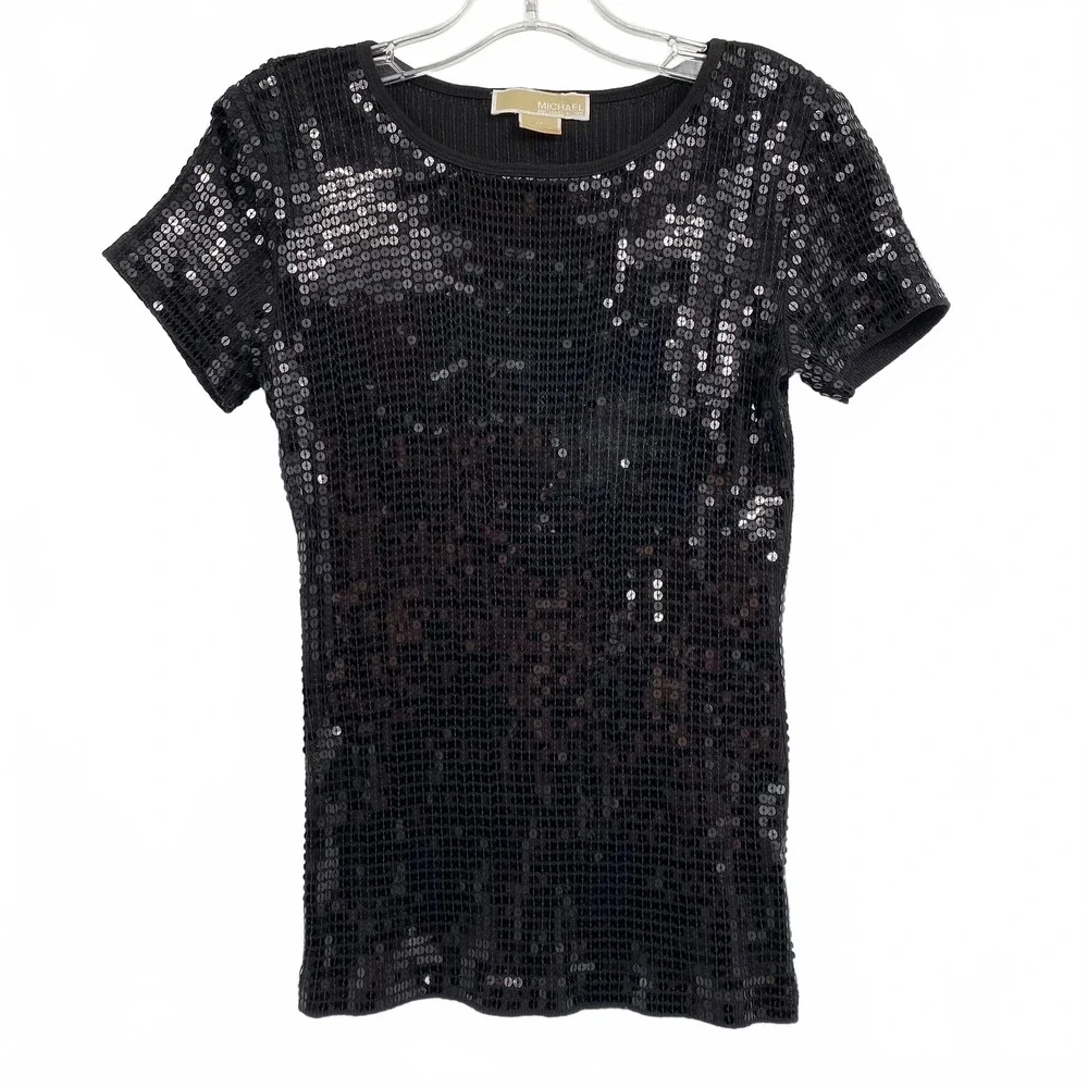 Michael Kors Black Sequin Short Sleeve Tee | Women’s S Regular